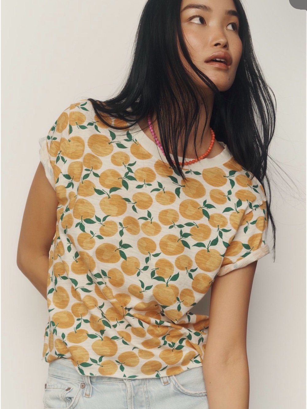 NWT Maeve Caitlin Cotton Boxy Tee- Orange Fruit Print - Small